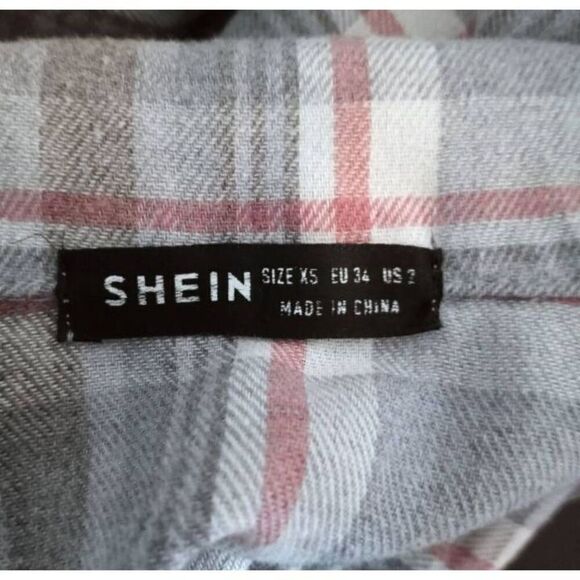 SHEIN GRAY, BLUE, & PINK PLAID FLANNEL SHIRT SZ.XS EUC. - Picture 5 of 7